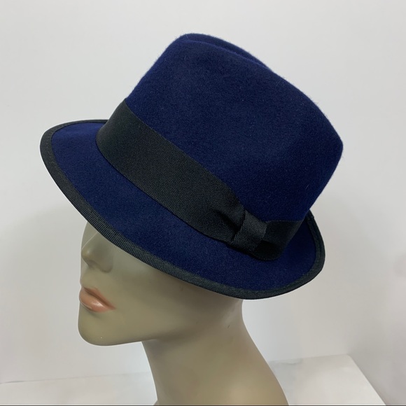 J Crew Navy Wool Fedora Hat Grosgrain Ribbon S/M - Picture 4 of 7